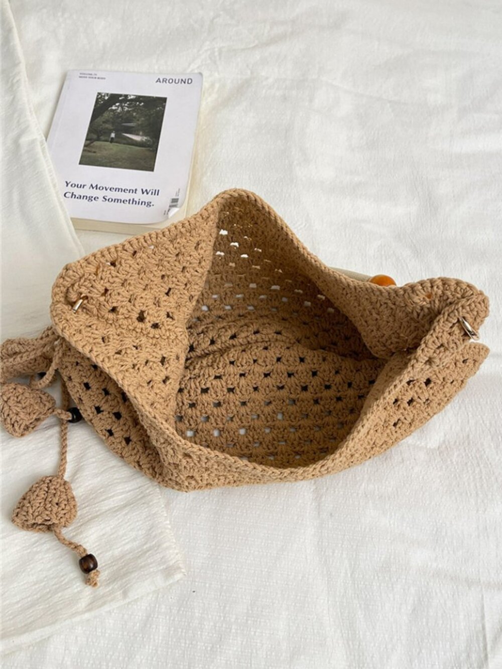 Women's Crochet Hobo Bag | Boho Woven Shoulder Purse | Summer Beach Bag | New - Picture 6 of 6